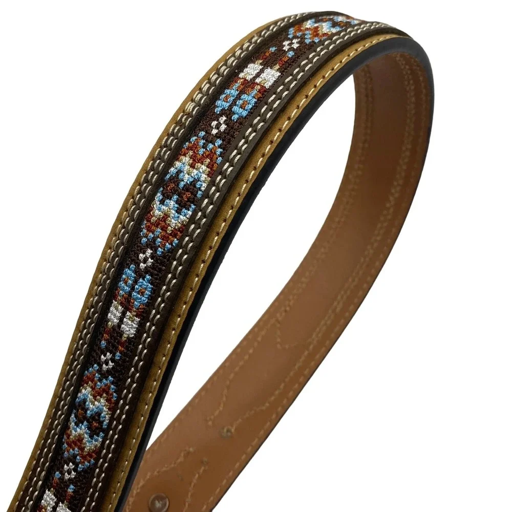 Nocona Aztec Southwestern Leather Belt Men 44 Brown Floral Concho Western NWT